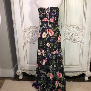 Express Dark Floral Strapless Corset Style Bodice Maxi Dress Size 14